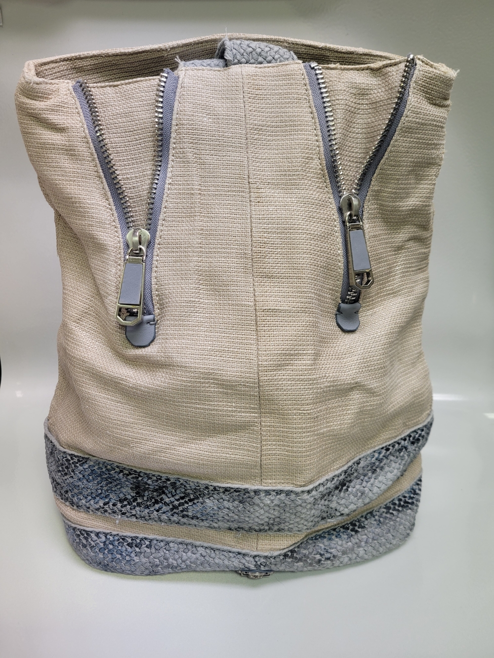 Rafe NYC Beige Gray  Backpack Zip Closure Adjustable Straps Medium Travel Unique